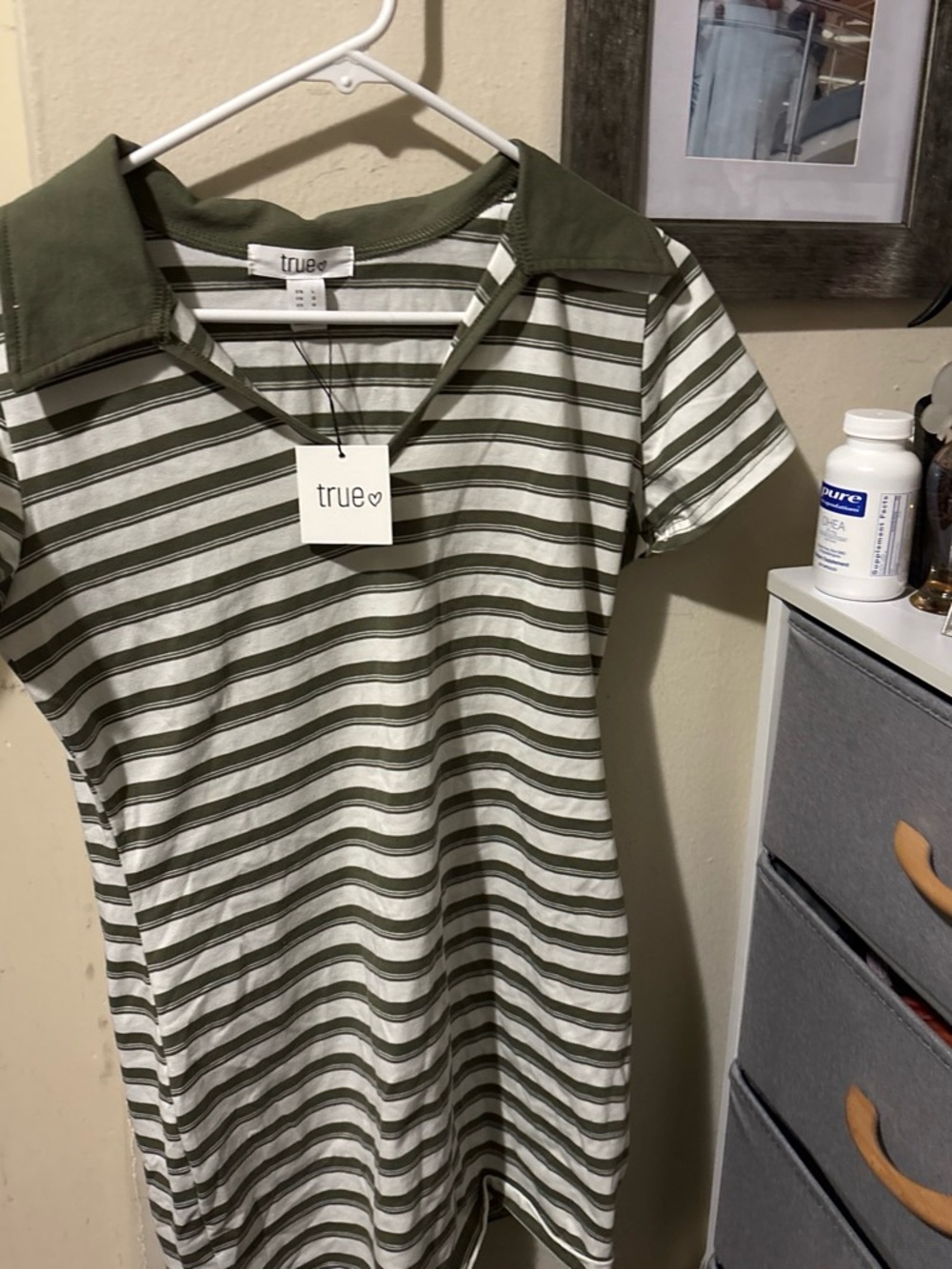 True Hearts Olive Stripe Polo Mini Dress